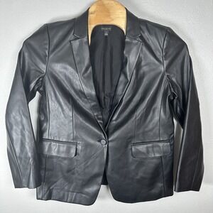 Ann Taylor Womens Size 16 Faux Leather One Button Blazer Jacket Black Classic